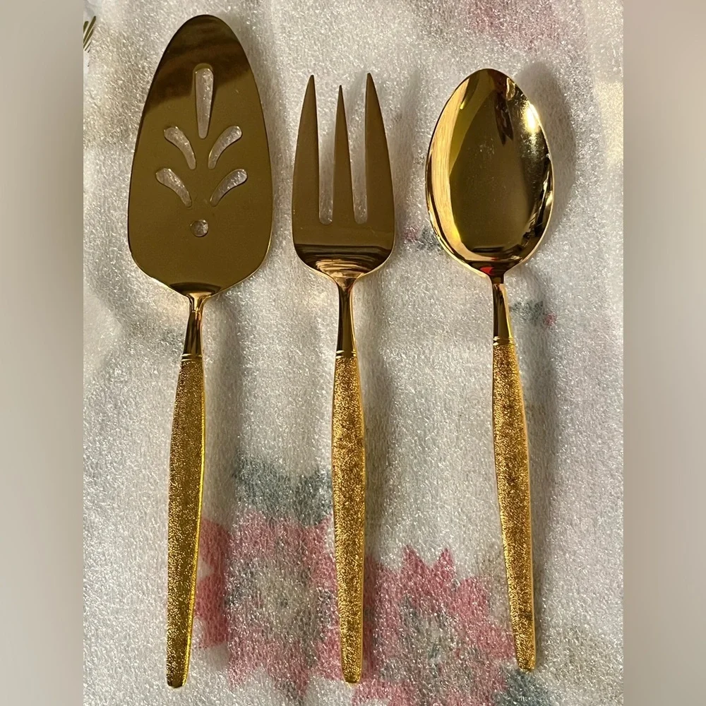 VIP gold tone electroplated serving set of 3 utensils cake server spoon fork
